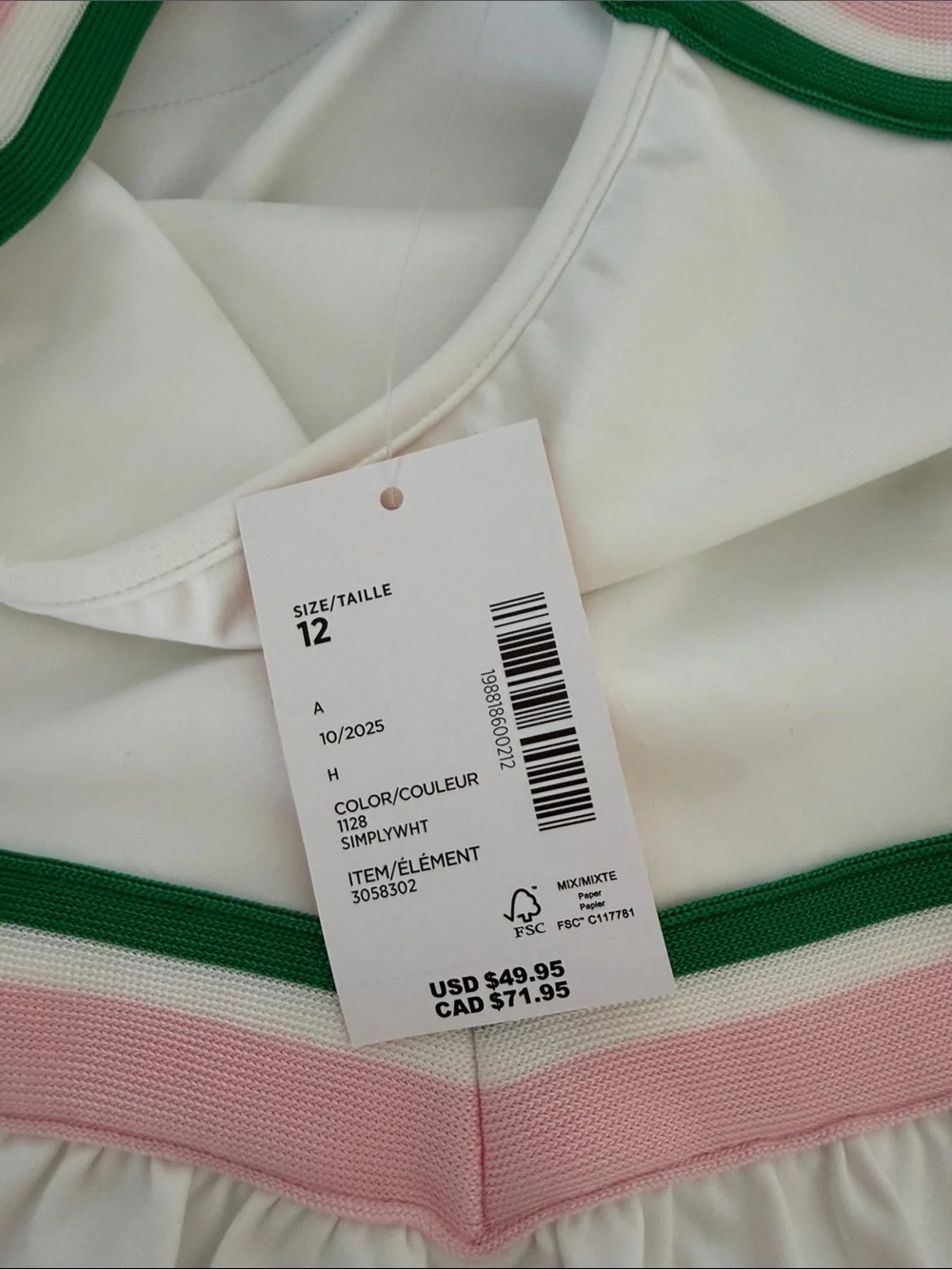 Gymboree White Athletic Dress with Pink and Green Trim